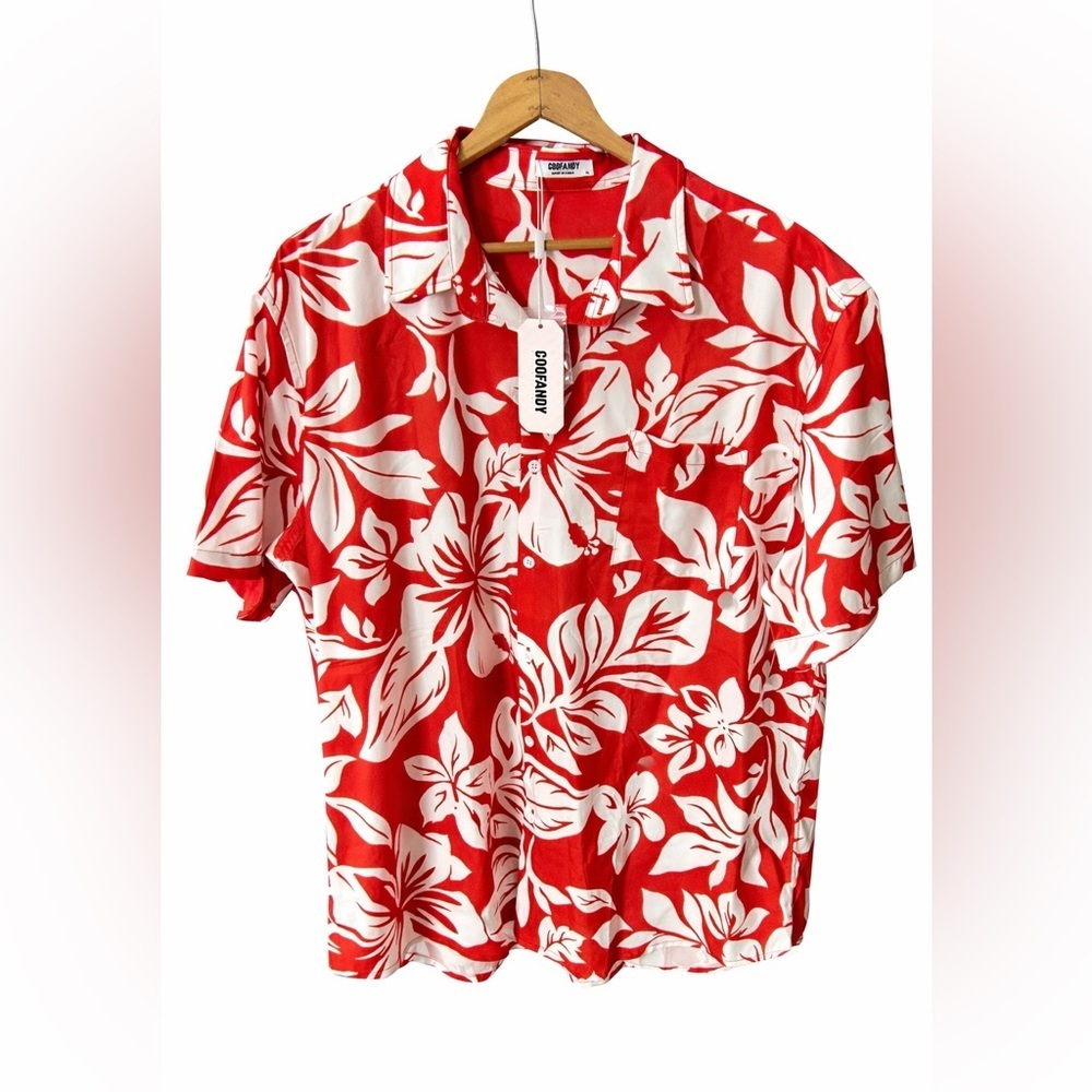 NWT-COOFANDY Red & White Hawaiian Floral Button Down-XL